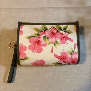 Anne Klein Floral Wristlet Clutch - Olive Green Pink Hibiscus